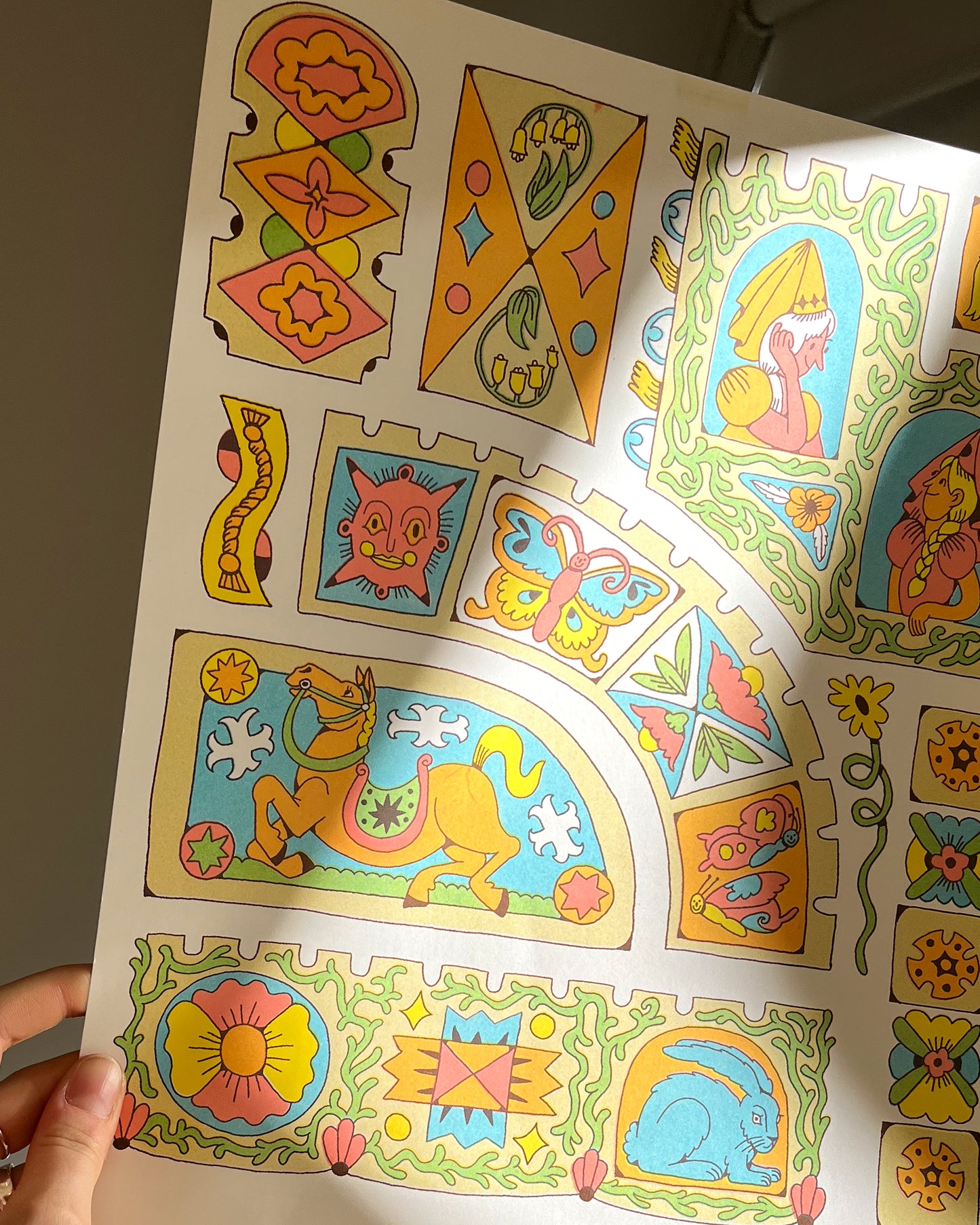 Riso Print: Castle Panels in Aqua/Peach