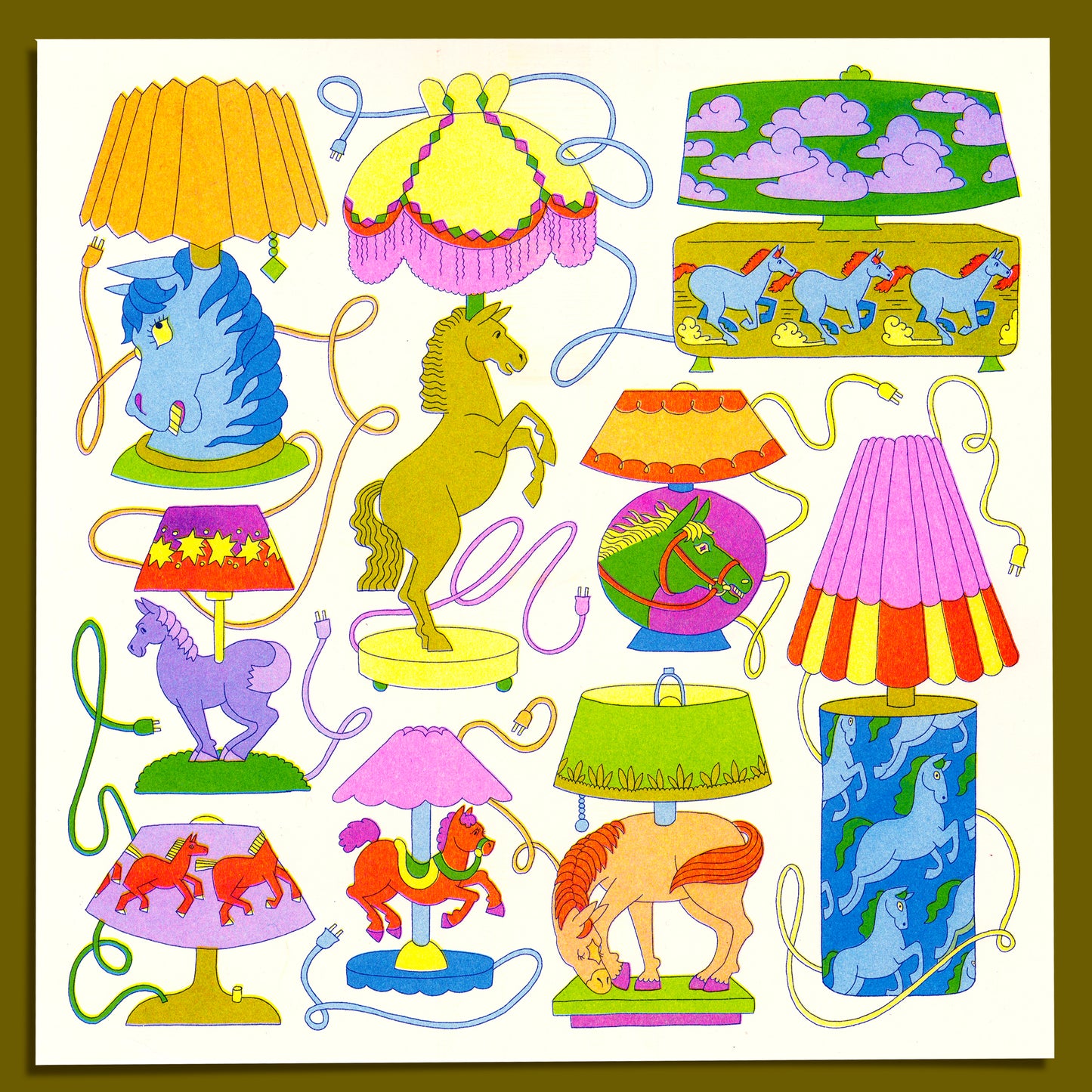 Riso Print: Horse Lamps