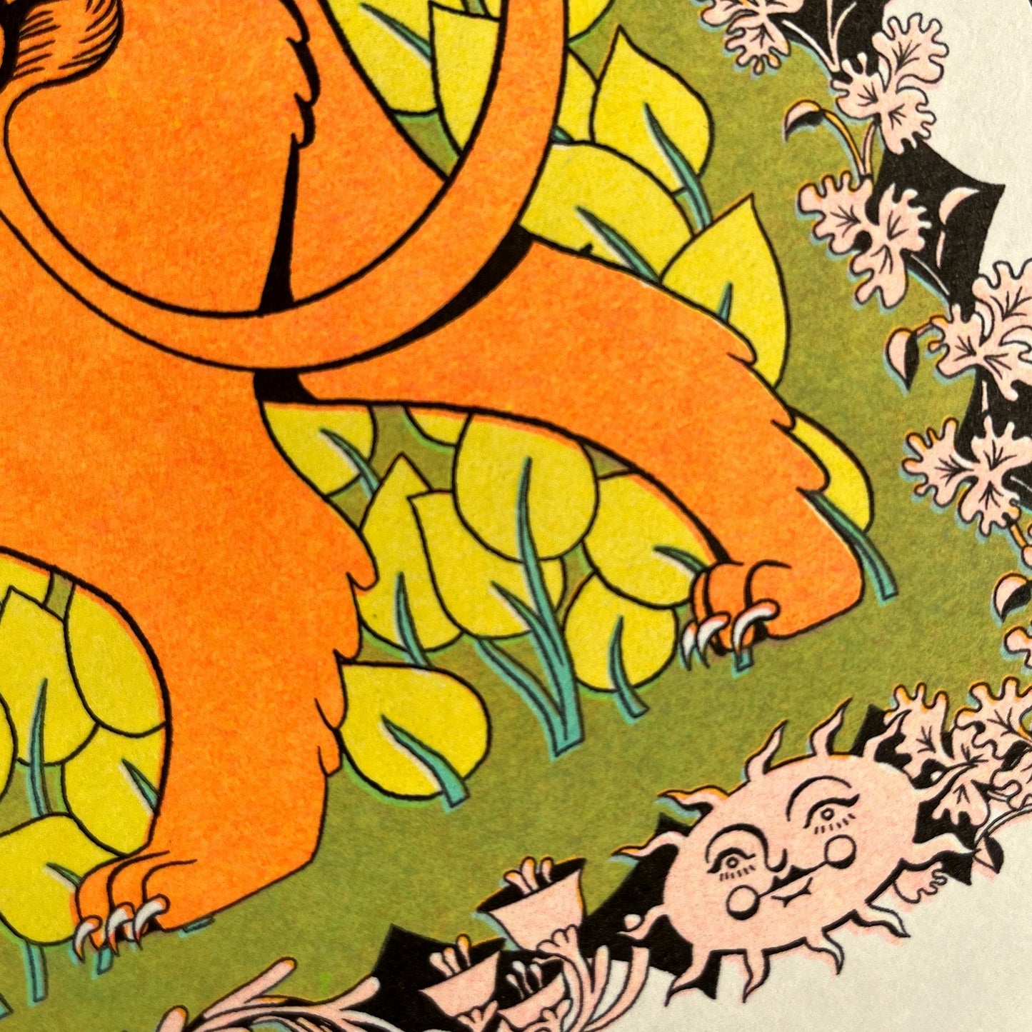 Riso Print: Medieval Lion in Tangerine & Lime