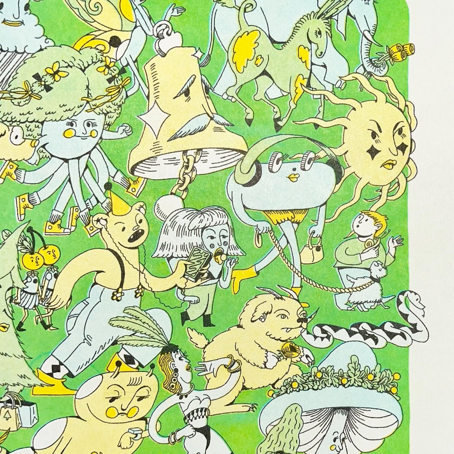 Riso Print: On Their Way in Spring Green