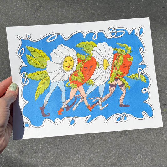 Riso Print: Tomato Daisy Strut
