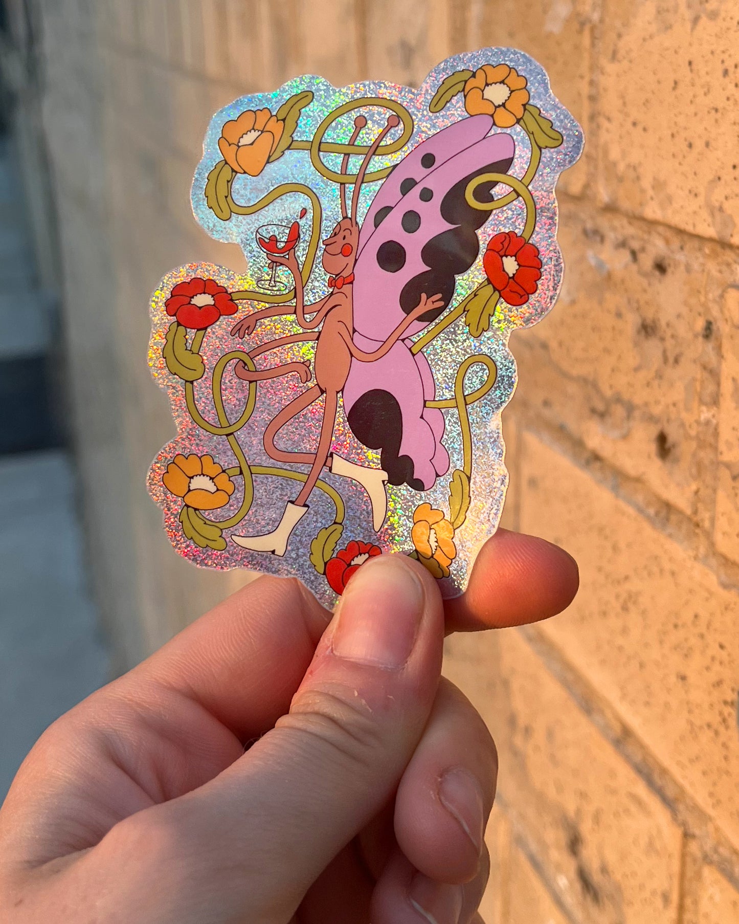 Butterfly Cheers Sticker - Sparkly