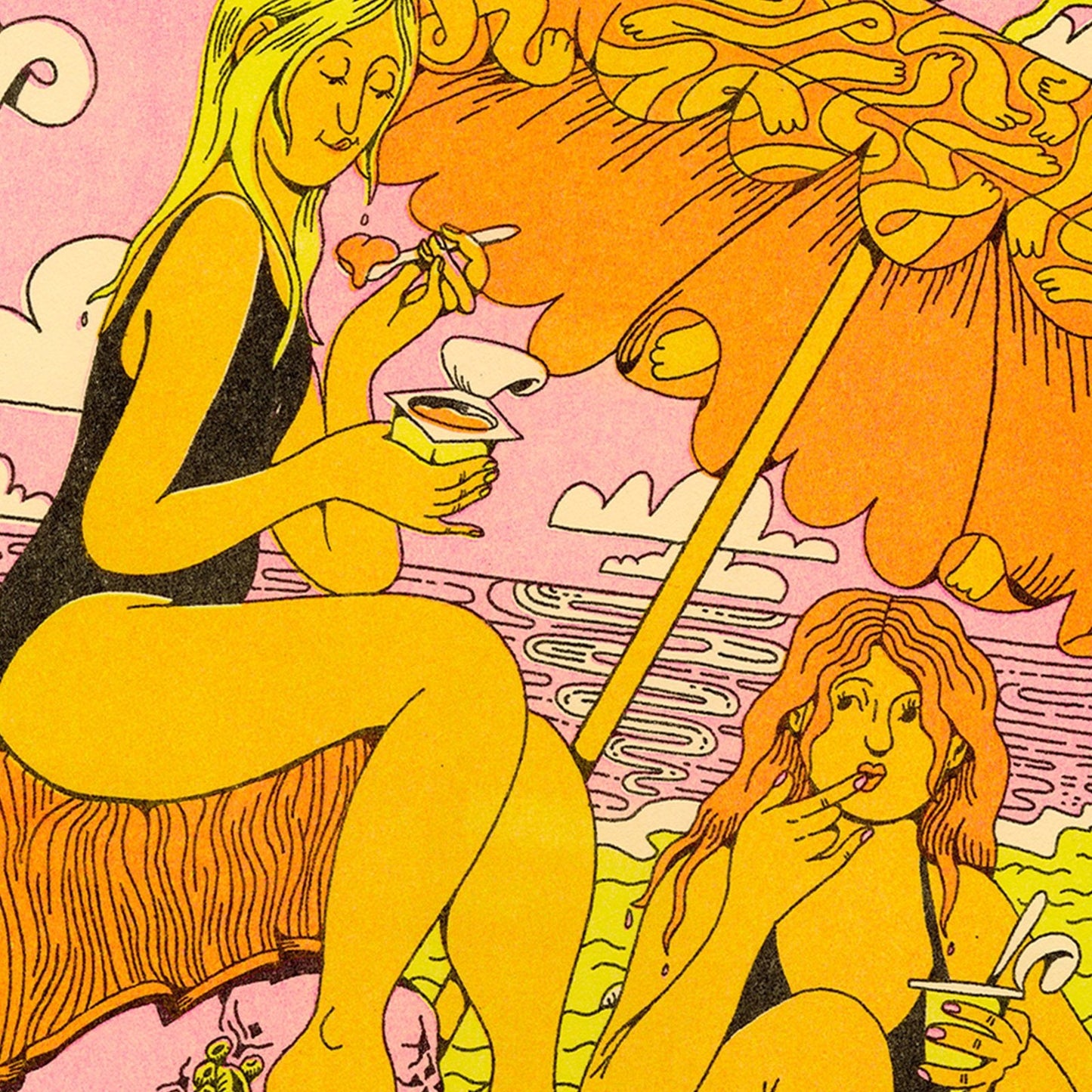 Riso Print: Pudding on the Beach in Black & Pink