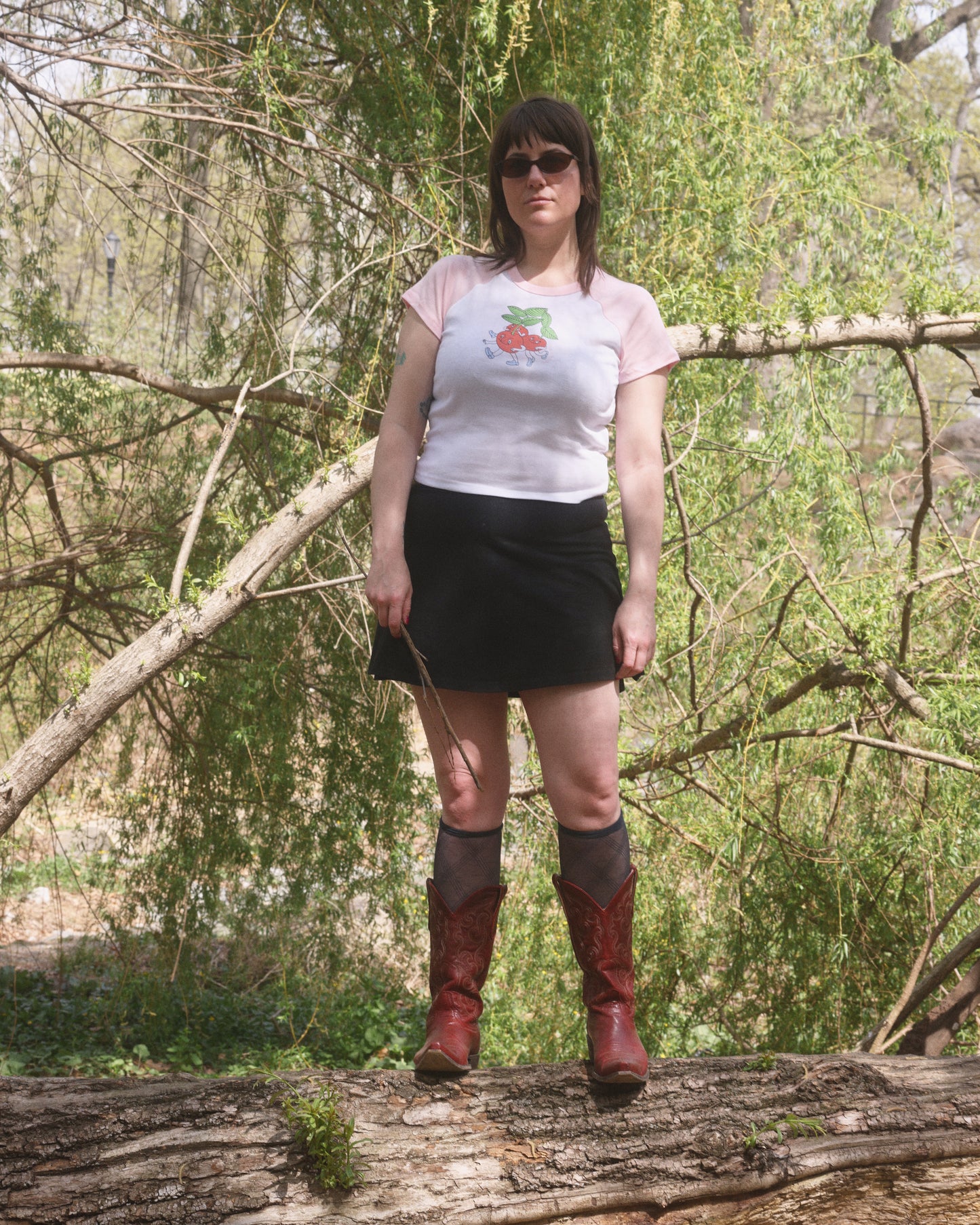 Cherries Baby tee in Pink
