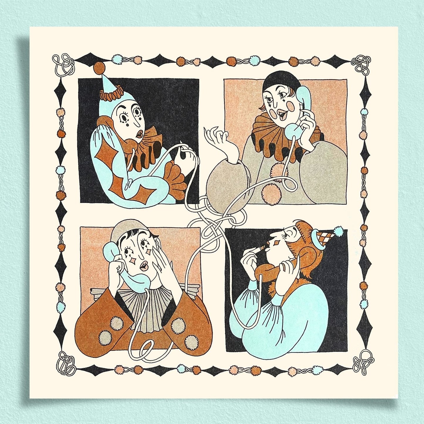Clown Conference Call Riso Print - Bronze/Mint