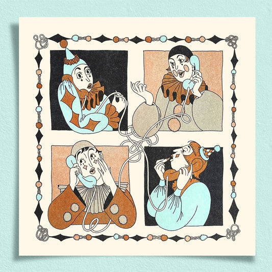 Clown Conference Call Riso Print - Bronze/Mint