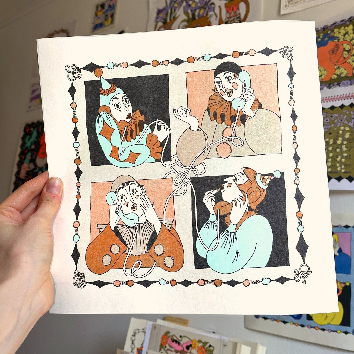 Clown Conference Call Riso Print - Bronze/Mint