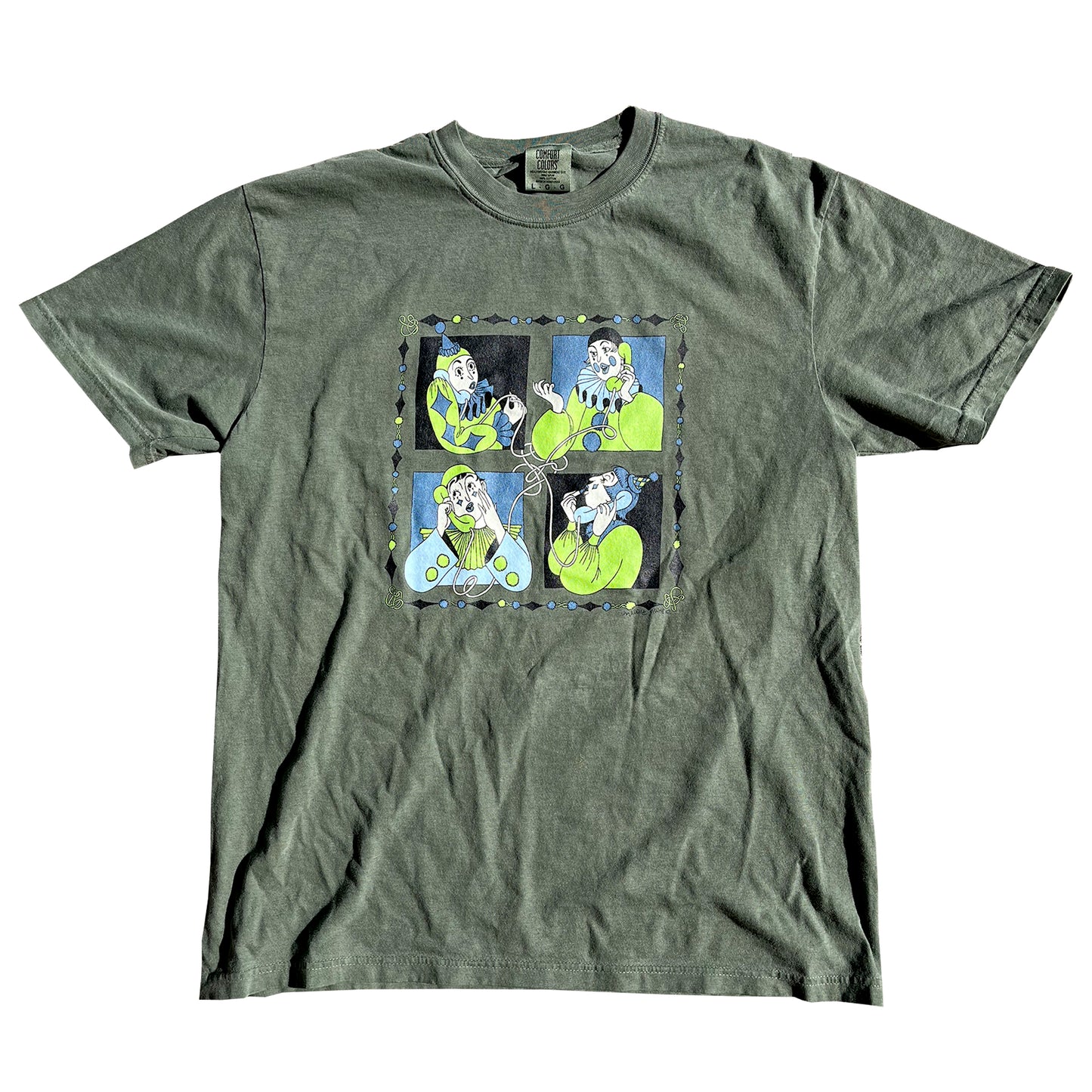 Clown Conference Call Tshirt in Green Blue
