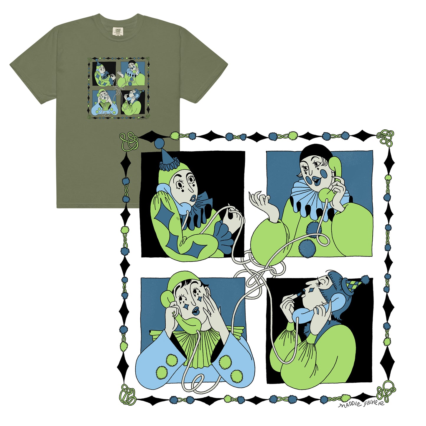 Clown Conference Call Tshirt in Green Blue