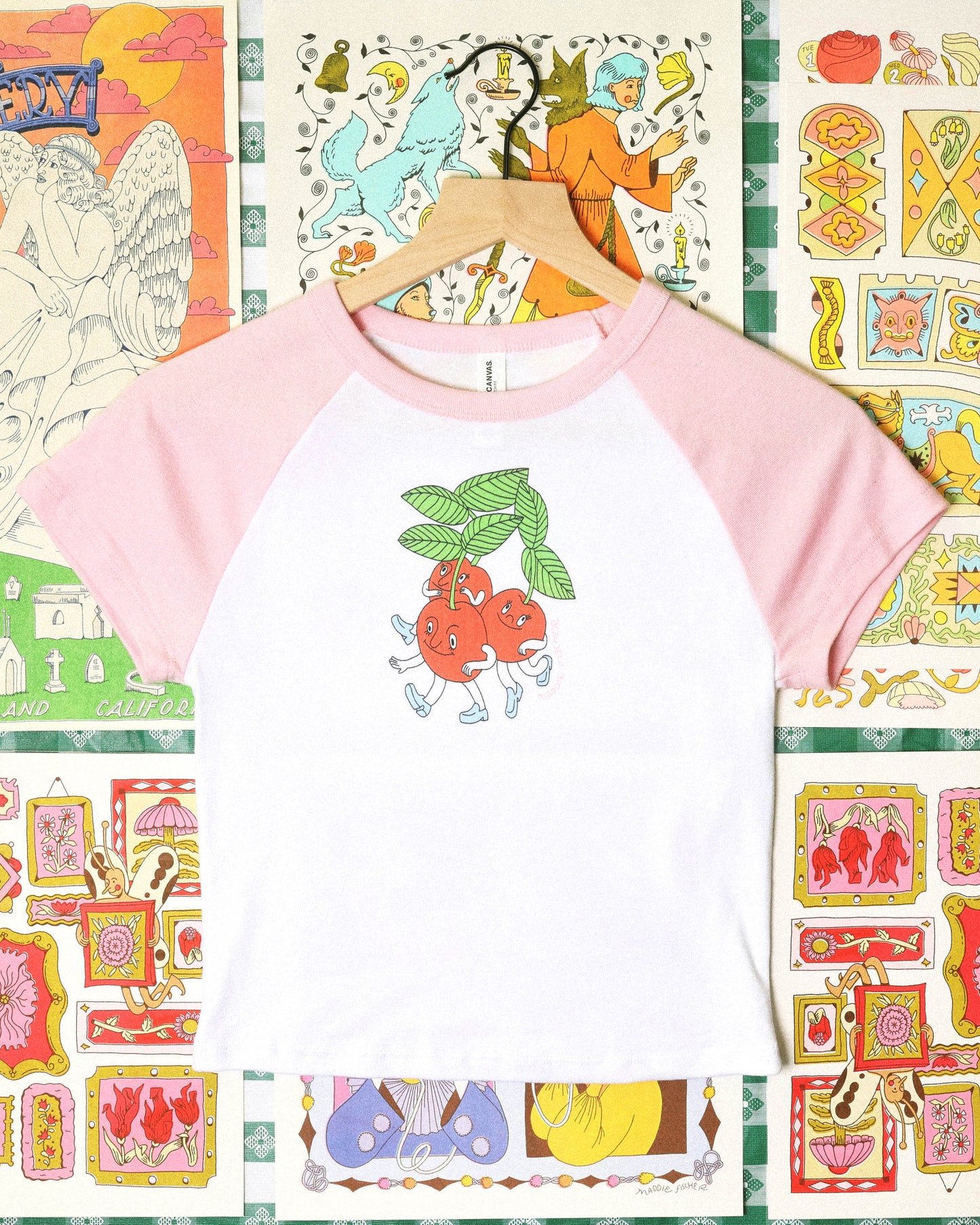 Cherries Baby tee in Pink