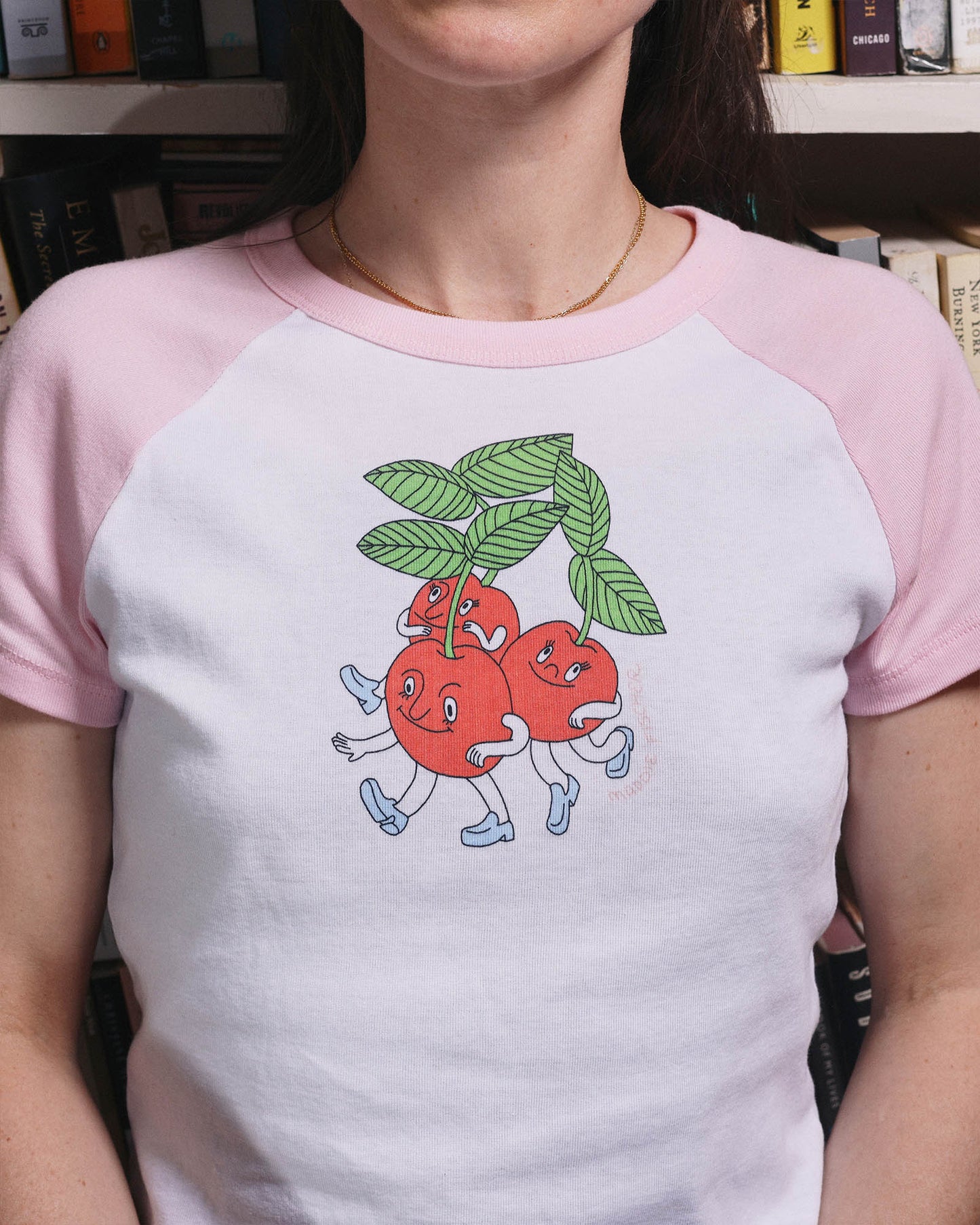 Cherries Baby tee in Pink