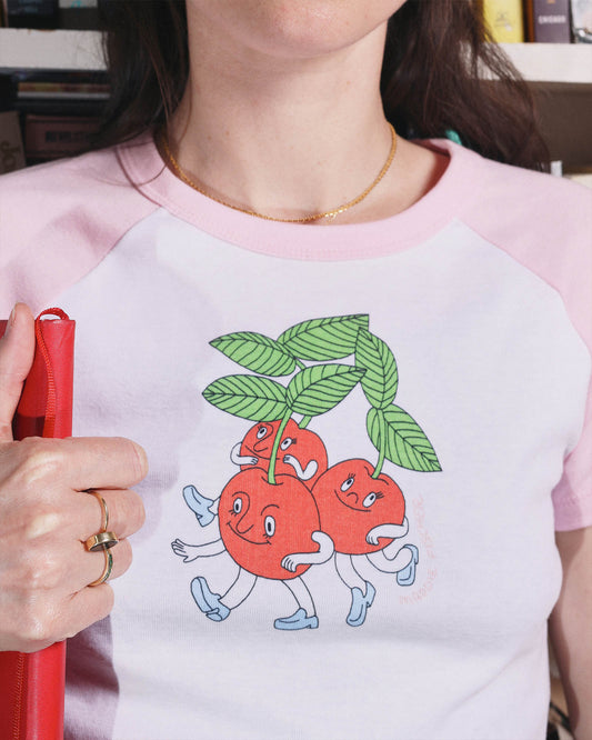 Cherries Baby tee in Pink