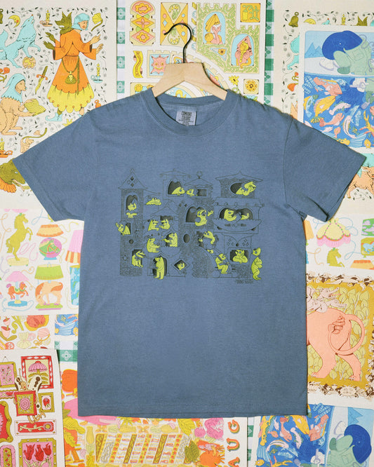 Medieval Frog Castle Shirt in Blue