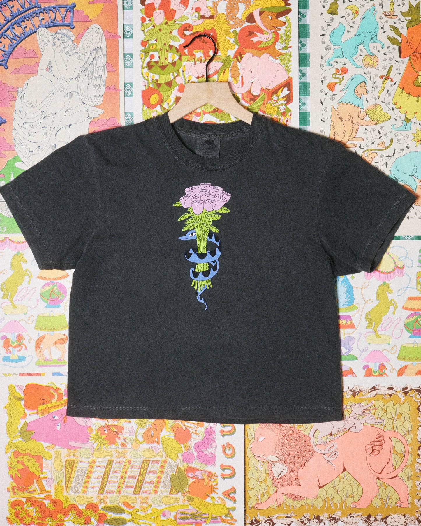 Snake Bouquet Boxy Tee in Pepper