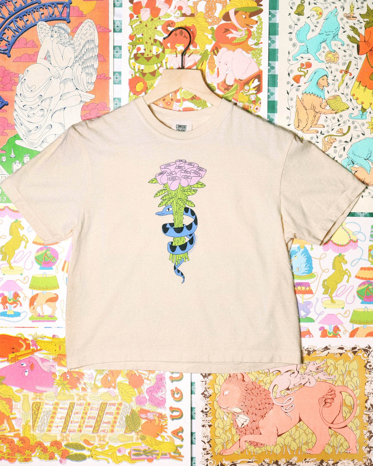 Snake Bouquet Boxy Tee in Ivory