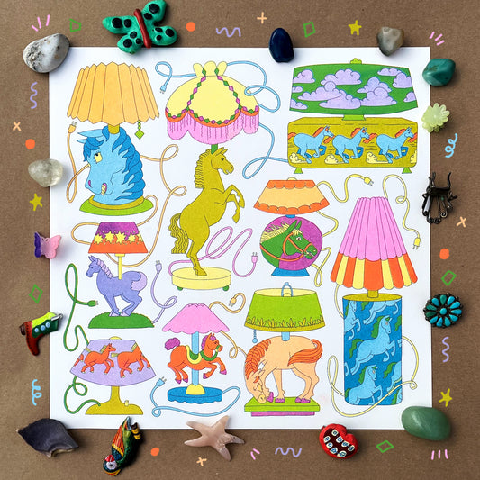 Riso Print: Horse Lamps