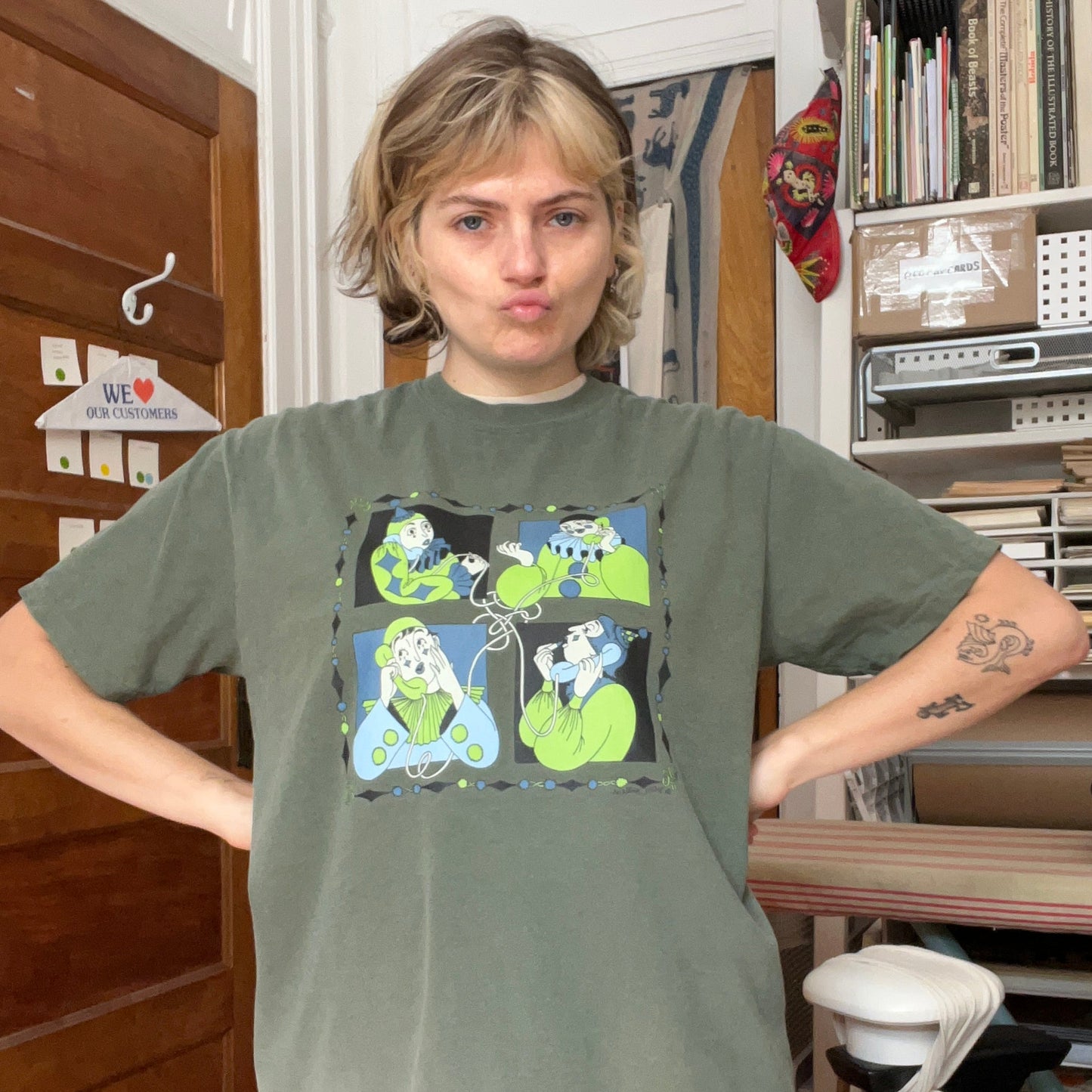 Clown Conference Call Tshirt in Green Blue