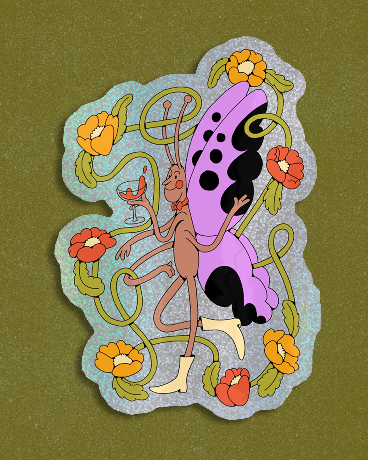 Butterfly Cheers Sticker - Sparkly