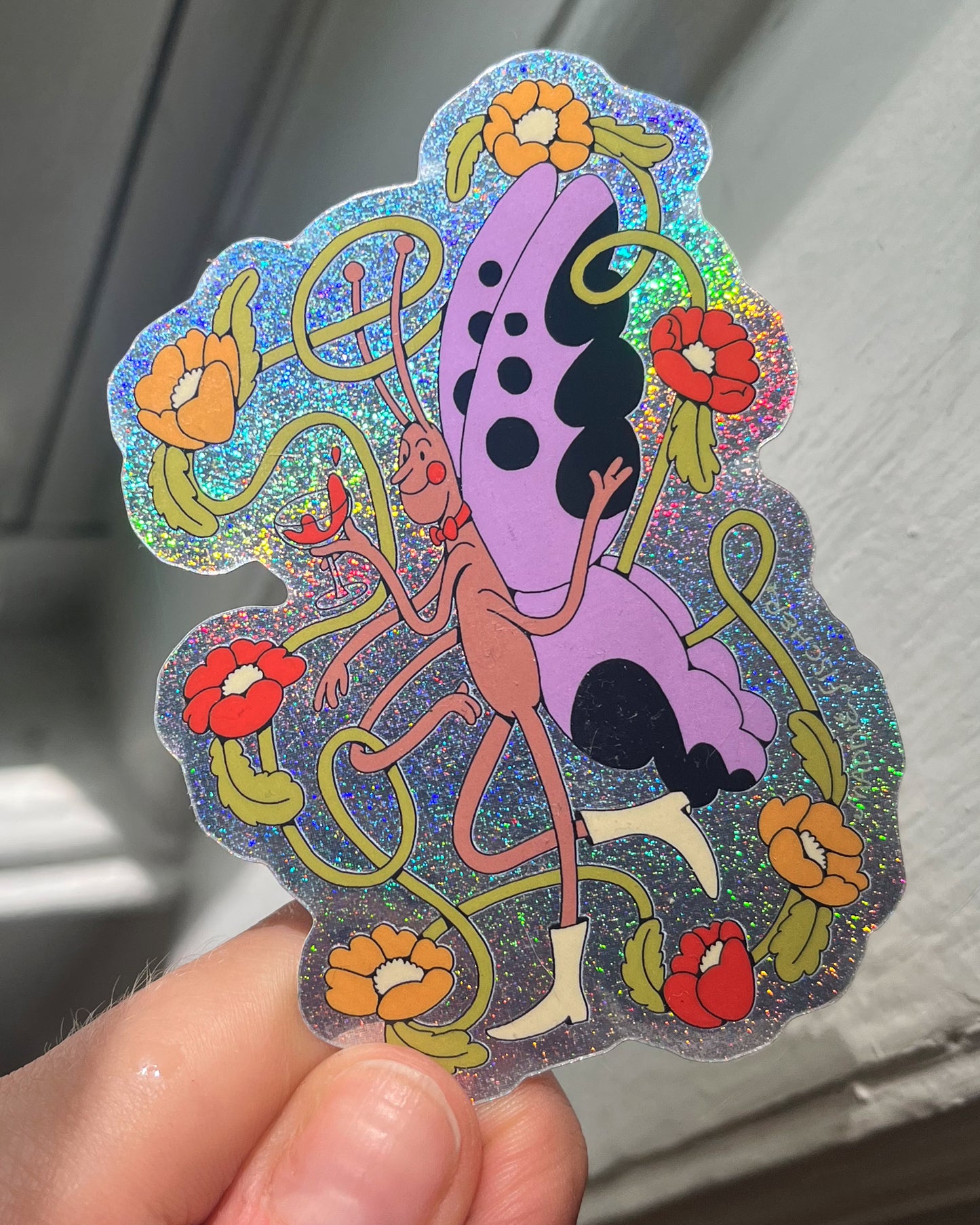 Butterfly Cheers Sticker - Sparkly