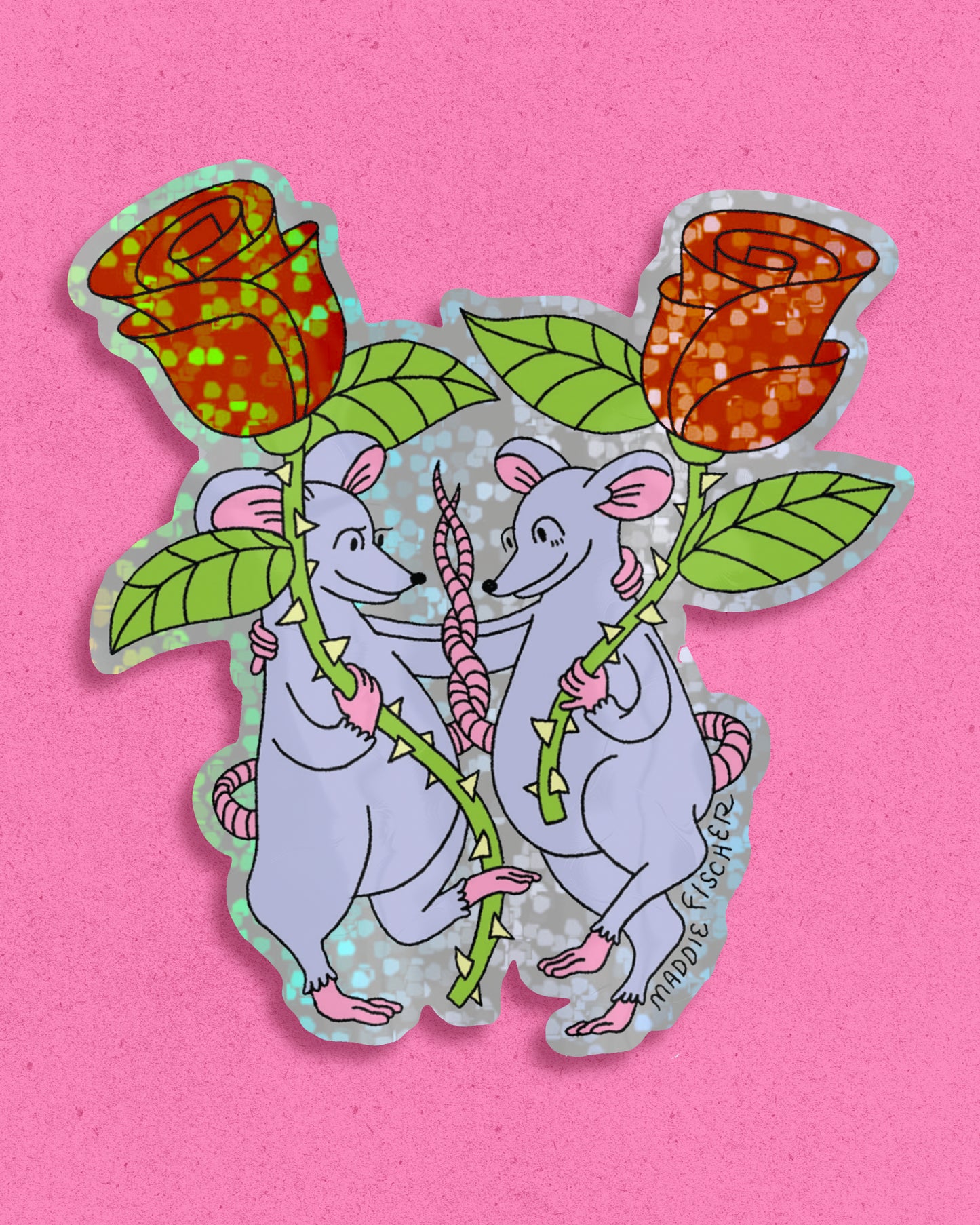 Rats + Roses Sticker - Sparkly