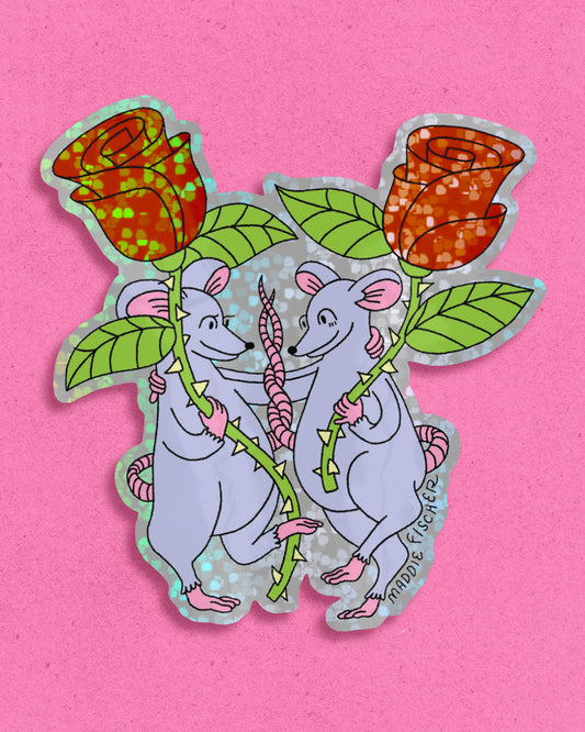Rats + Roses Sticker - Sparkly