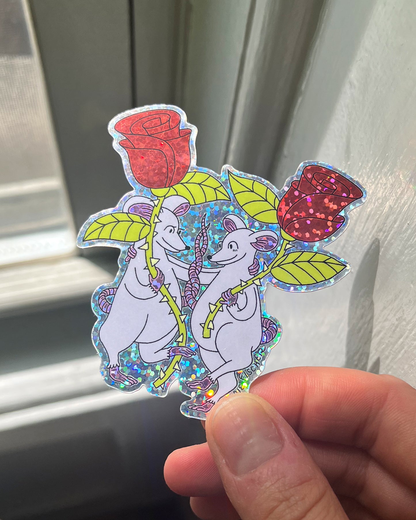 Rats + Roses Sticker - Sparkly